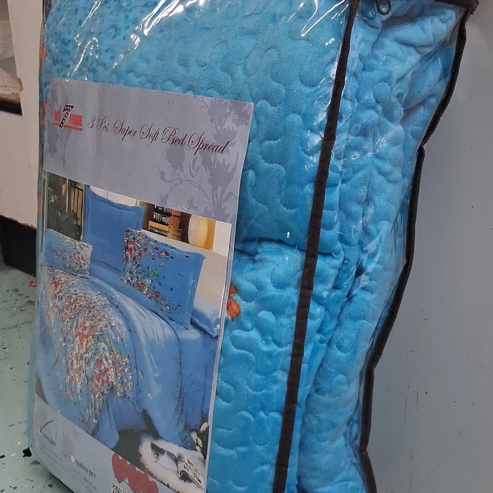 Sky Blue Floral Comforter Set with Multi-Color Accent